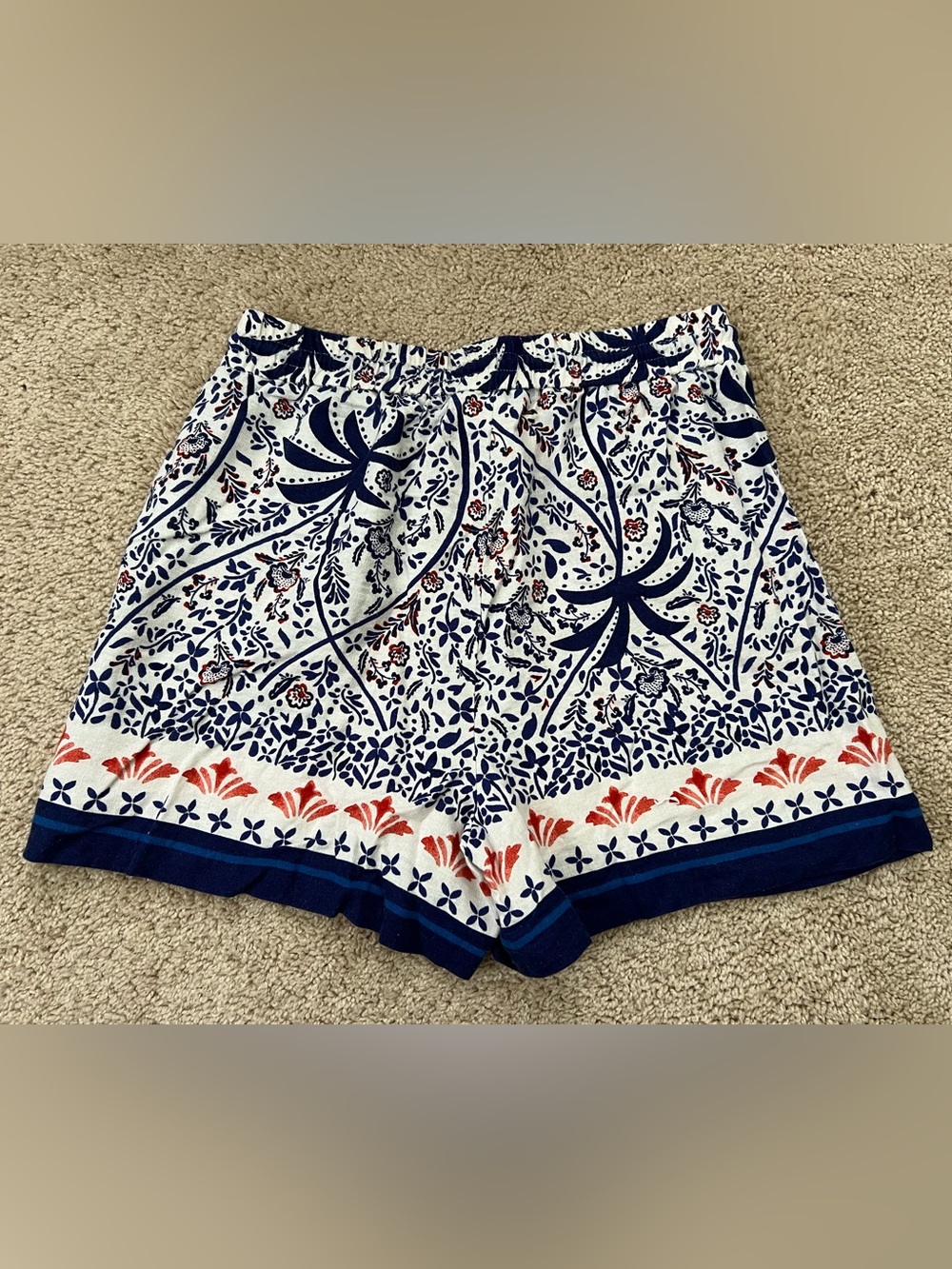 Joie Linen Blend High Waist Shorts Boho Blue Floral Print Beaded Size Medium - Picture 6 of 6